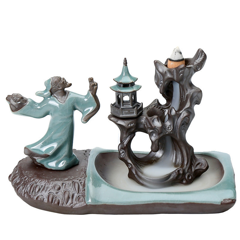 Ge Kiln Backflow Incense Burner Zen Ceramic Creative Tea Table Decoration Indoor Pan Incense Burner Incense Stick Incense Seat Sandalwood Incense Burner