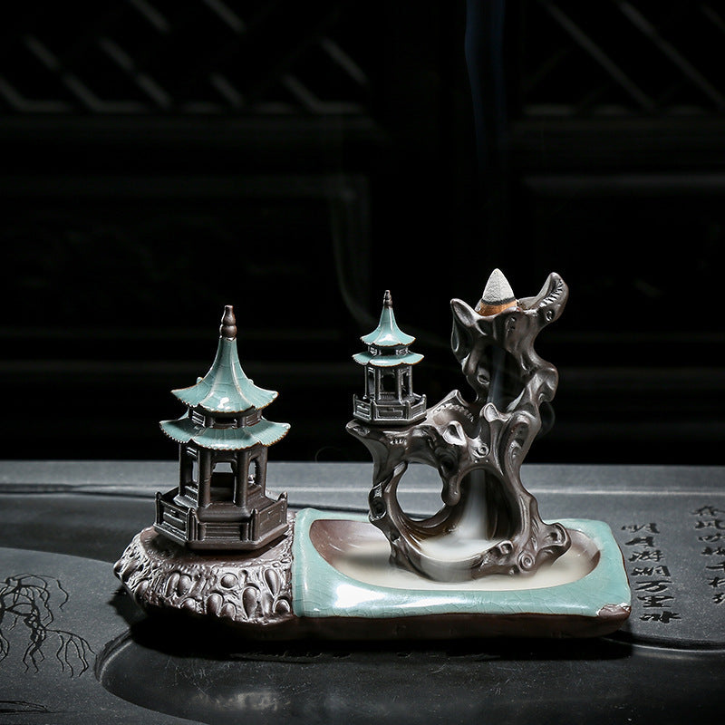 Ge Kiln Backflow Incense Burner Zen Ceramic Creative Tea Table Decoration Indoor Pan Incense Burner Incense Stick Incense Seat Sandalwood Incense Burner