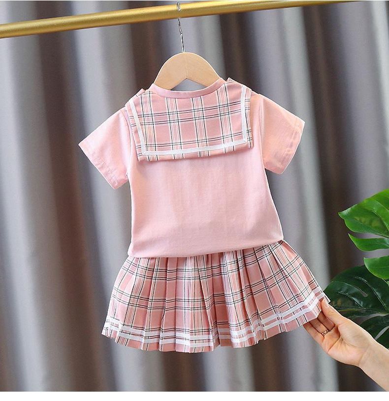 Summer New Style Foreign Baby Pleated Skirt Children's College Style Two-Piece Single-Piece