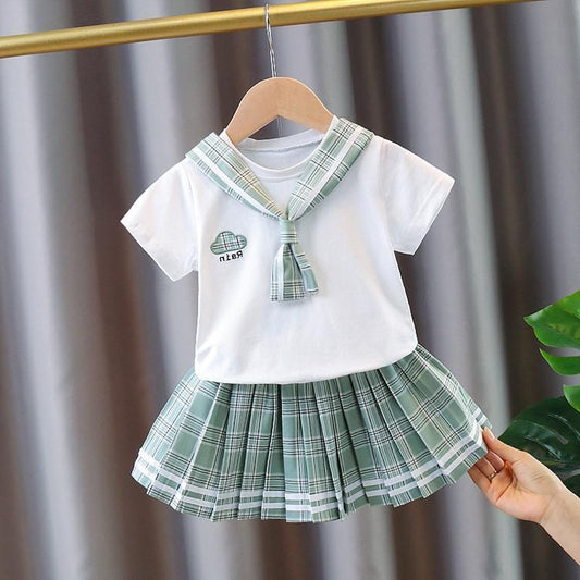 Summer New Style Foreign Baby Pleated Skirt Children's College Style Two-Piece Single-Piece