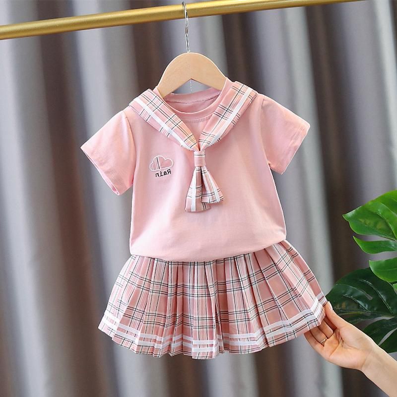 Summer New Style Foreign Baby Pleated Skirt Children's College Style Two-Piece Single-Piece