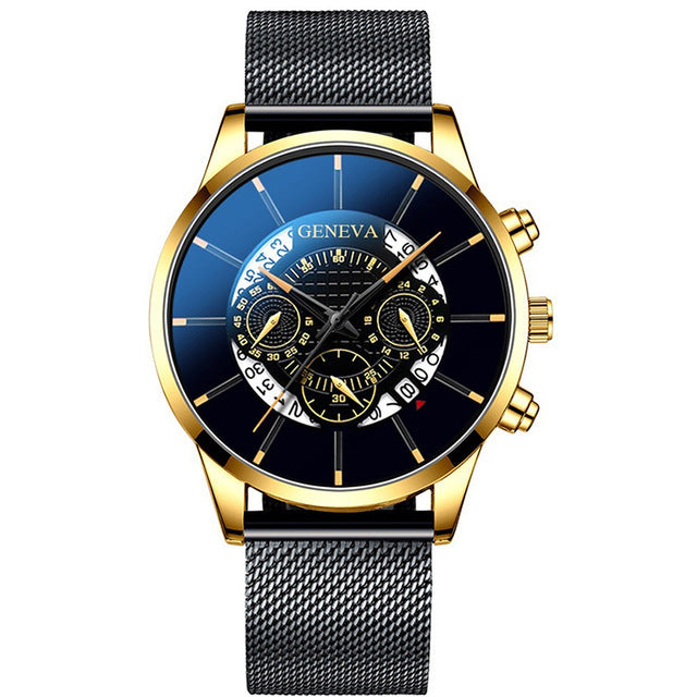 Mesh Strap Quartz Watch Alloy Business Calendar Men's Watch