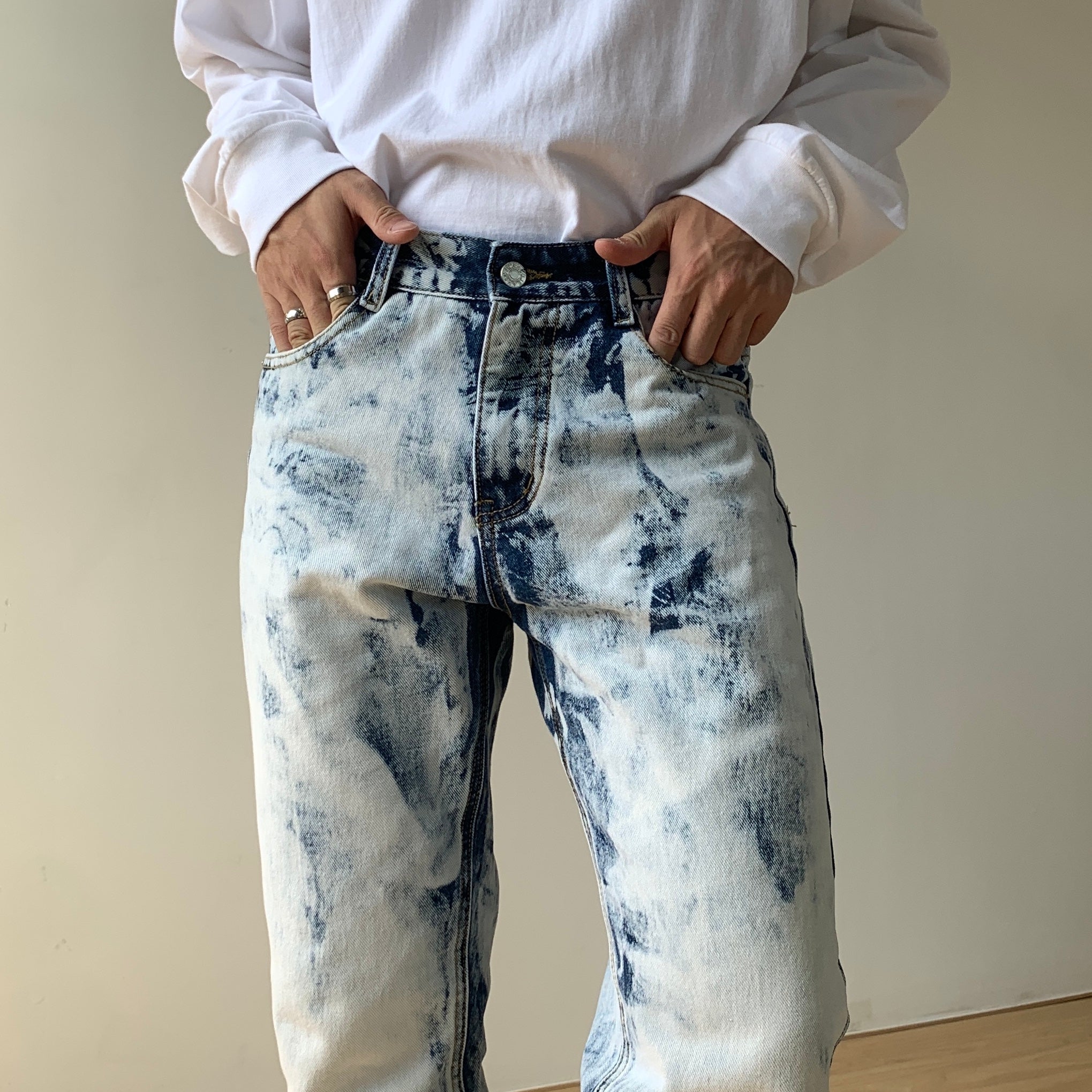 Tie-Dye White High Street Straight Slim Casual Trousers