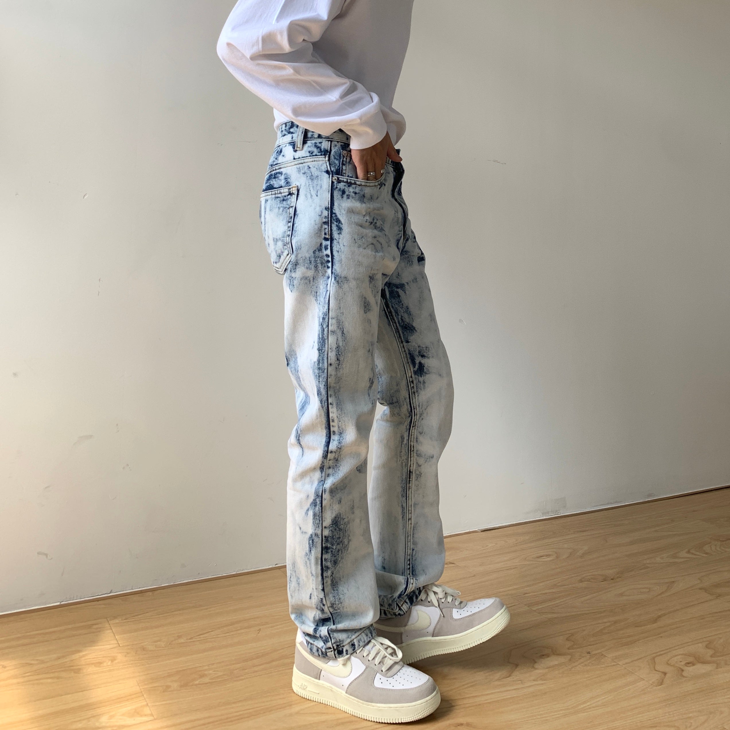 Tie-Dye White High Street Straight Slim Casual Trousers