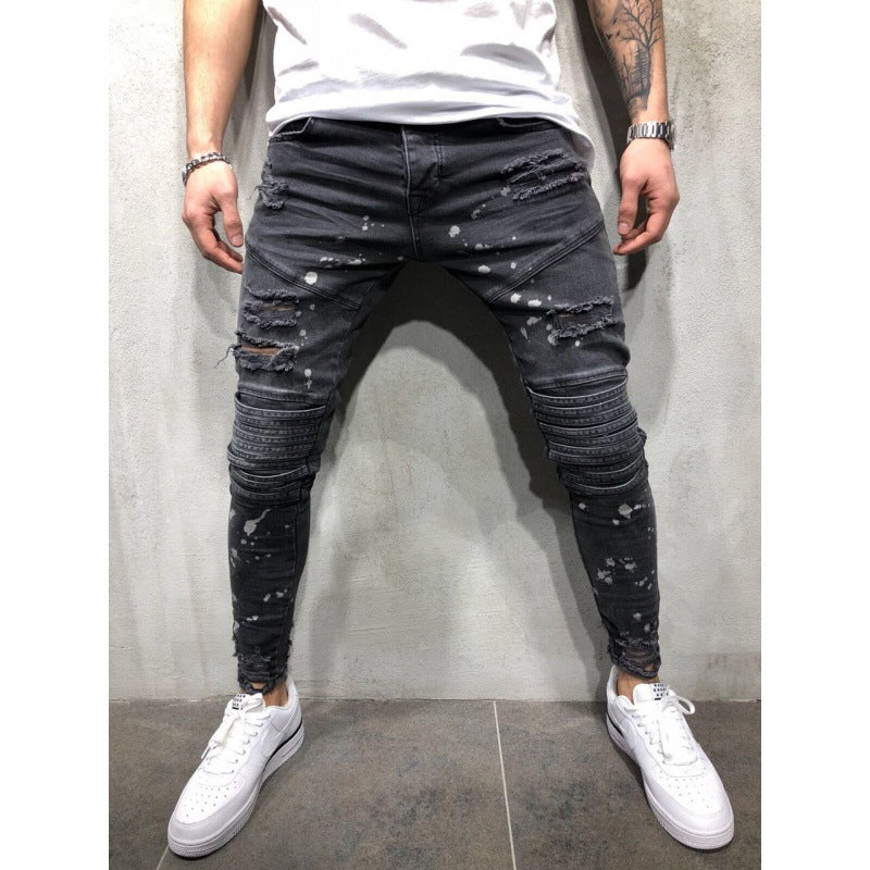 Slim-fit Men's Biker Pants With Small Feet Graffiti