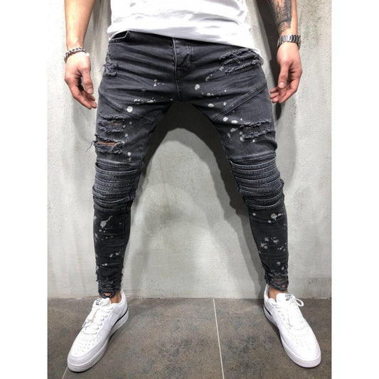 Slim-fit Men's Biker Pants With Small Feet Graffiti