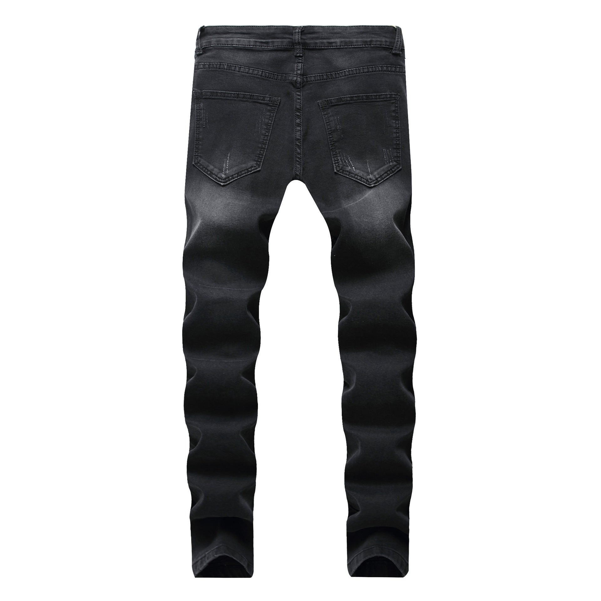 Jeans Slim Fit Small Straight Knee Hole Stretch Men's Trousers