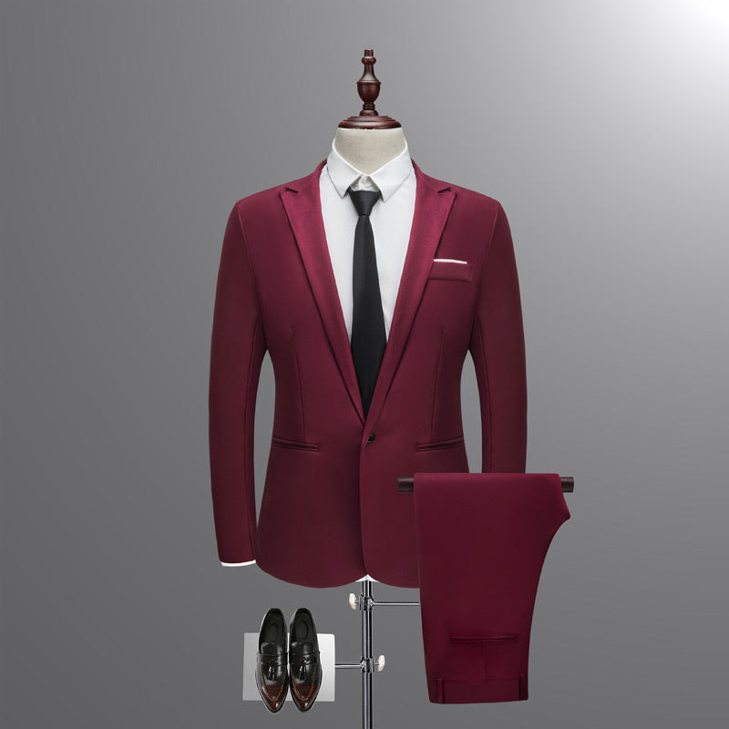 Casual Business Suit Two-piece Korean Style Slim Men's Suit 