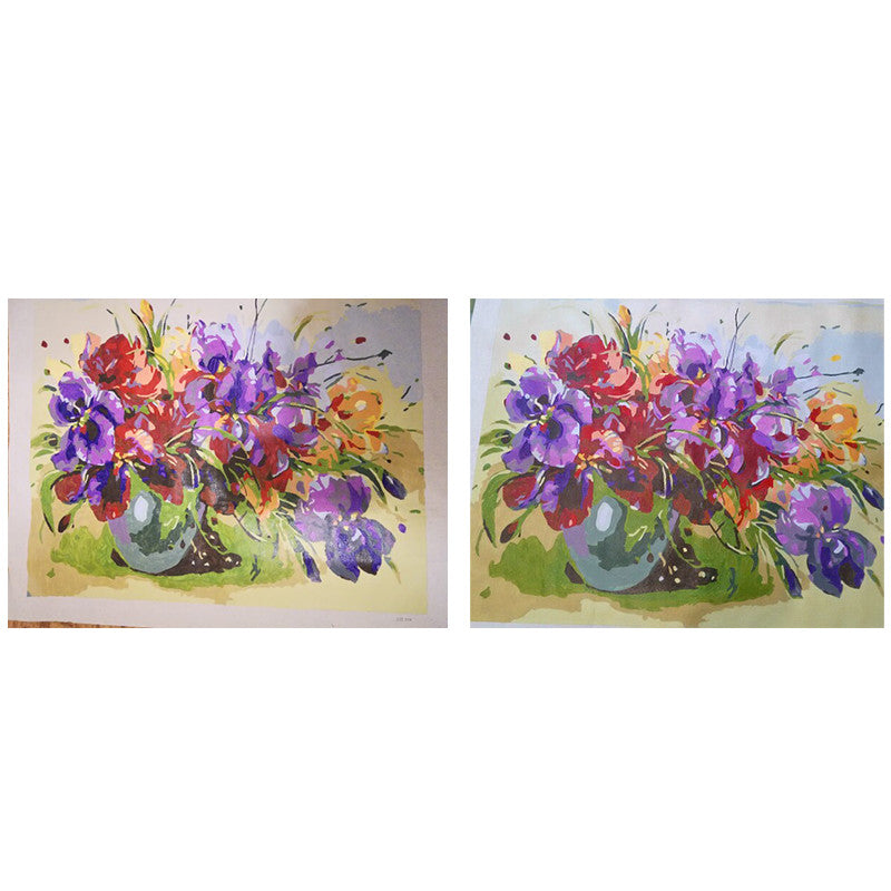 Frameless Hand-painted Purple Flowers DIY Digital Oil Painting