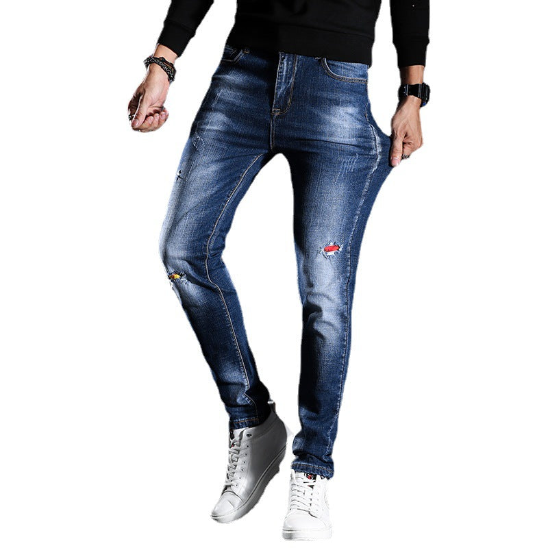 Jeans Men's Four Seasons Slim Fit Hole