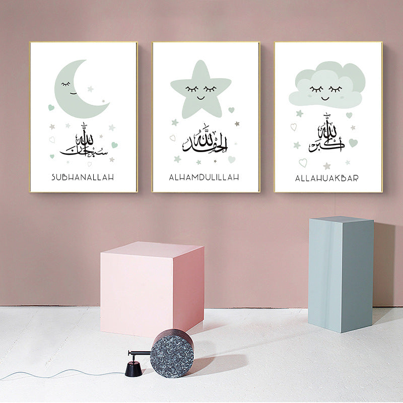 Hot Selling Nordic Modern Cute Cartoon Stars Moon Clouds Decorative Painting Art Children's Room Painting Core