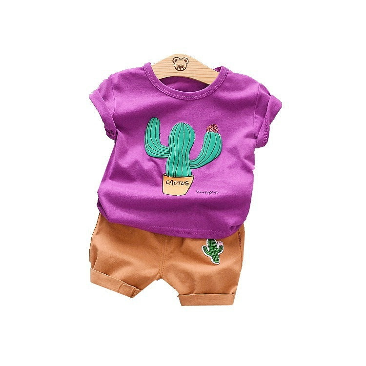 Cartoon Cactus T-shirt Children's Suit New Children's Short-sleeved Shorts Two-piece Suit