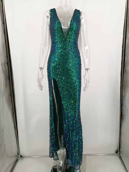 Sexy Halter Retro Sequin Long Dress Dress