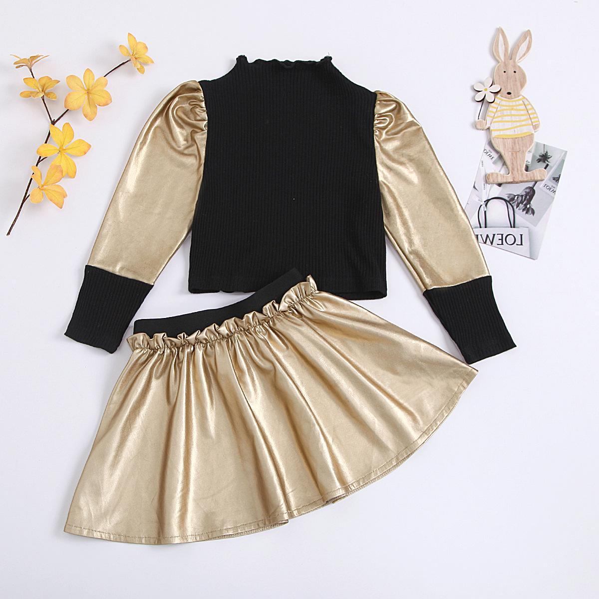 Girls PU Leather Short Skirt Suit