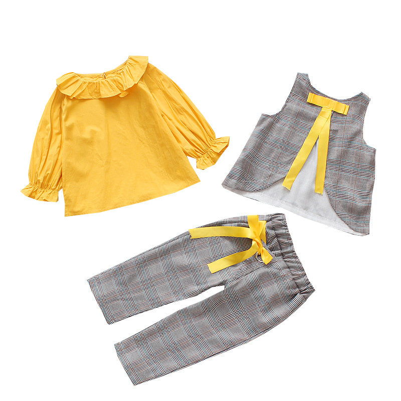 Girls' Autumn New Style Western Style Small Fragrance Suit Fashion Children's Autumn Fashionable Net Red Three-Piece Trend