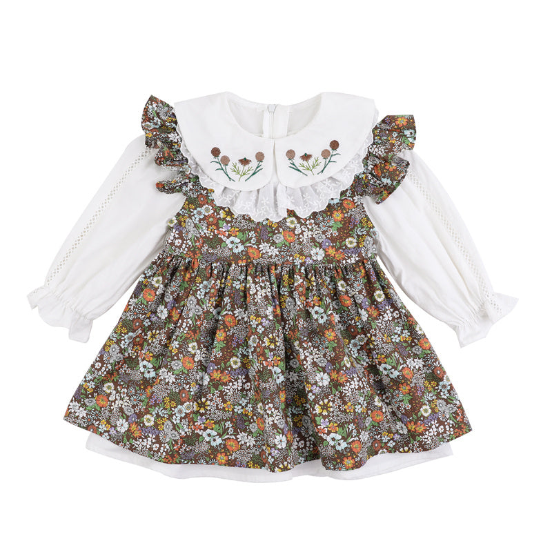 Girls Suit Skirt Spring Children's Wear Spring Bottoming Shirt Girl Child Western Style Floral Skirt Two-piece Trend