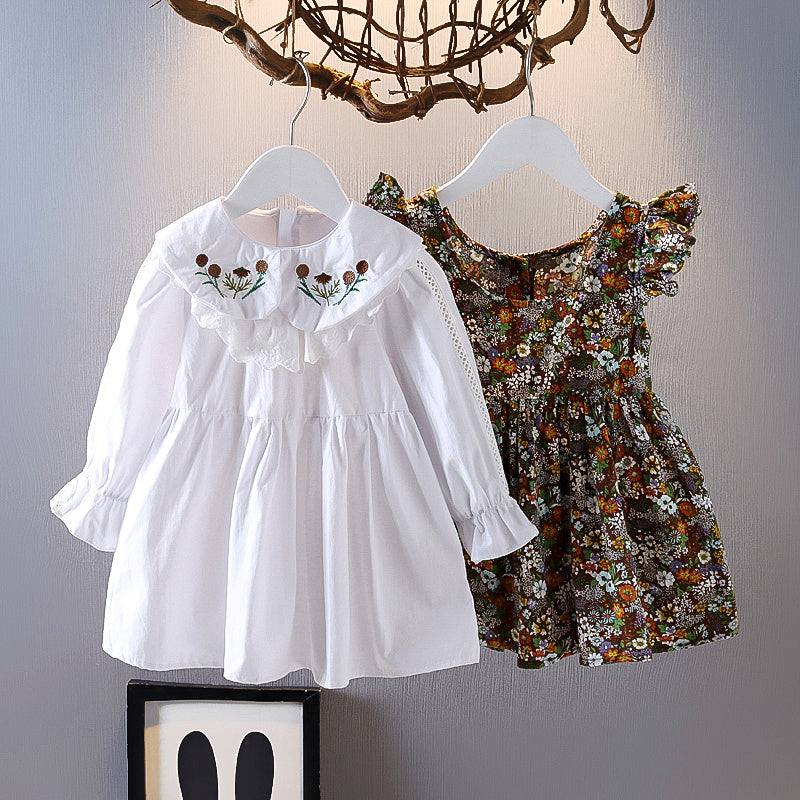 Girls Suit Skirt Spring Children's Wear Spring Bottoming Shirt Girl Child Western Style Floral Skirt Two-piece Trend