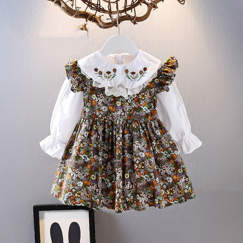 Girls Suit Skirt Spring Children's Wear Spring Bottoming Shirt Girl Child Western Style Floral Skirt Two-piece Trend