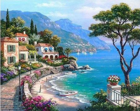 RUOPOTY Sea scenery DIY oil Painting By Numbers Kit acrylic paint by numbers art work diy Paintings art on canvas