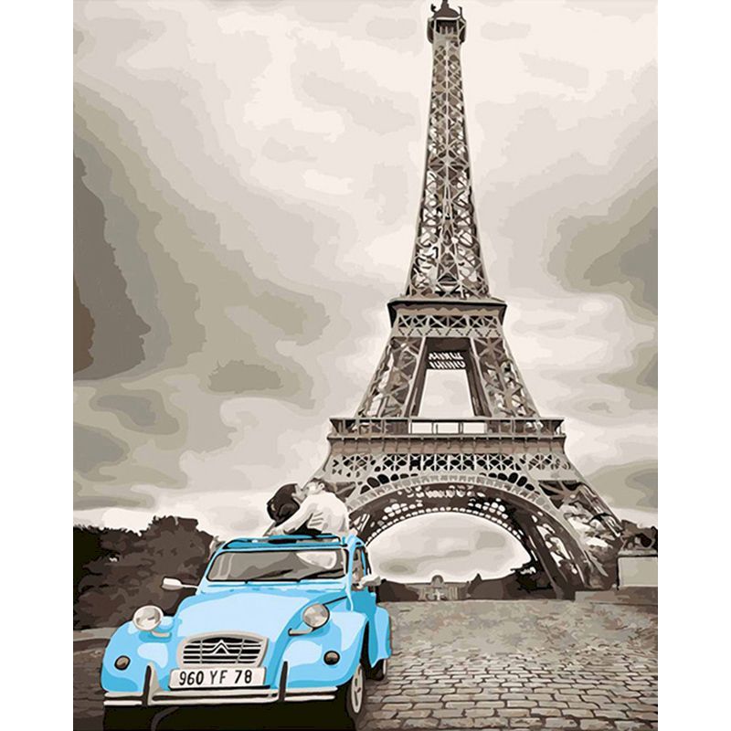 Digital Painting Of Paris Love Scene Eiffel Tower