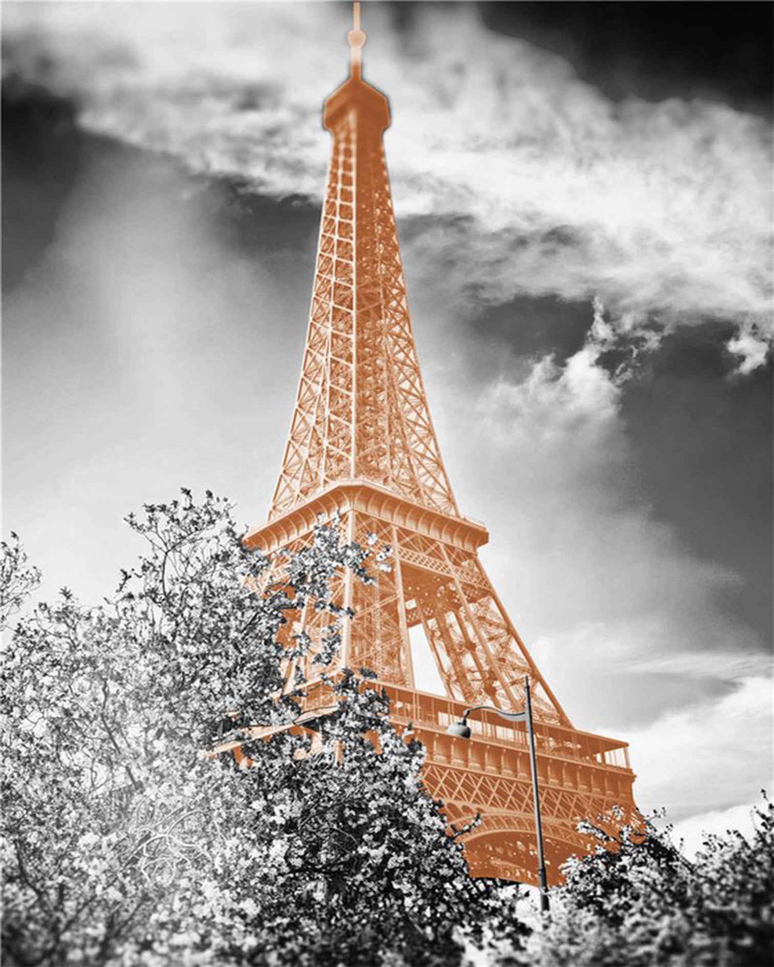 Digital Painting Of Paris Love Scene Eiffel Tower