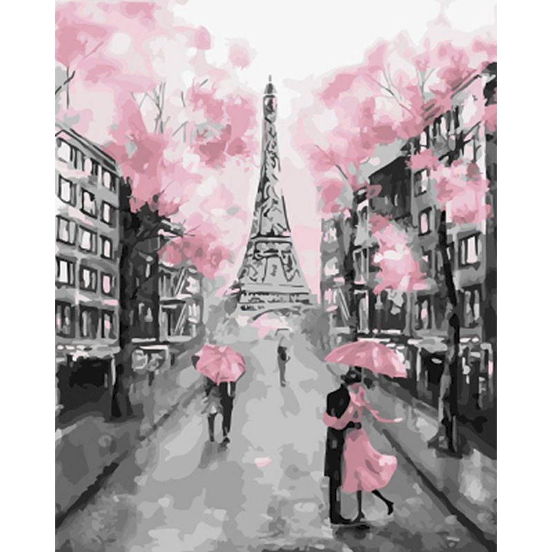 Digital Painting Of Paris Love Scene Eiffel Tower