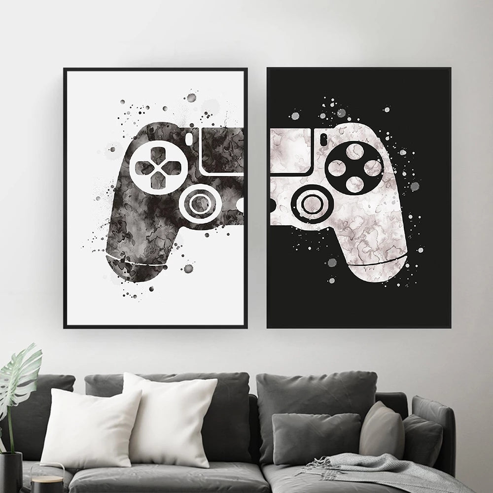 Boys Play Posters Watercolor Paintings Gamepads