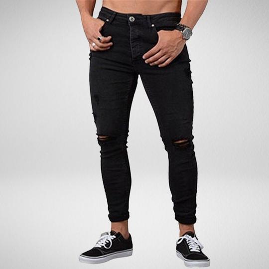 Men's denim jeans with ripped feet