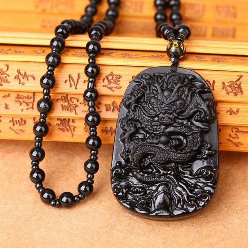 Natural Obsidian Pendant Natal Buddha Sweater Chain