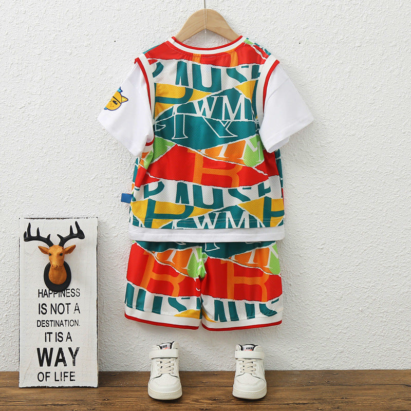 Korean Version Of Children's Summer Vest Boys Baby Mesh Short Sleeve Two-piece Suit