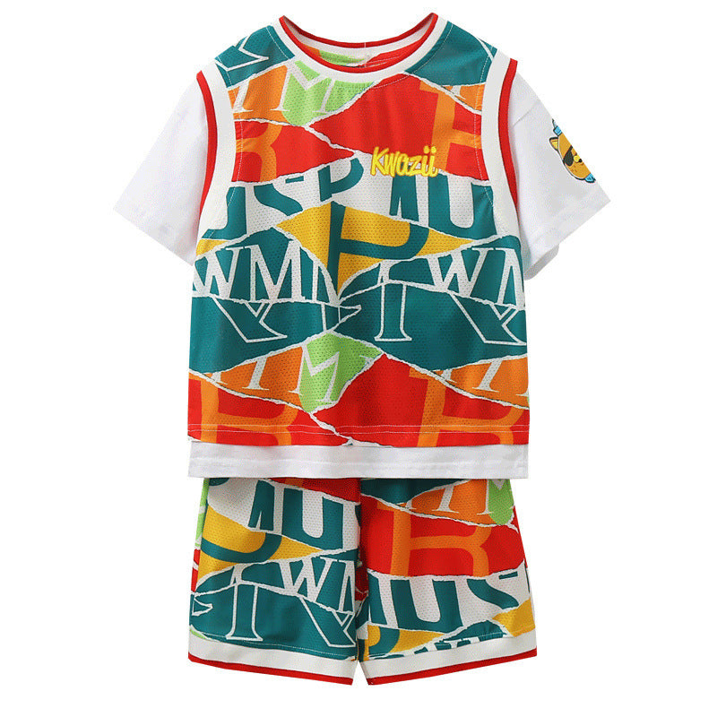 Korean Version Of Children's Summer Vest Boys Baby Mesh Short Sleeve Two-piece Suit