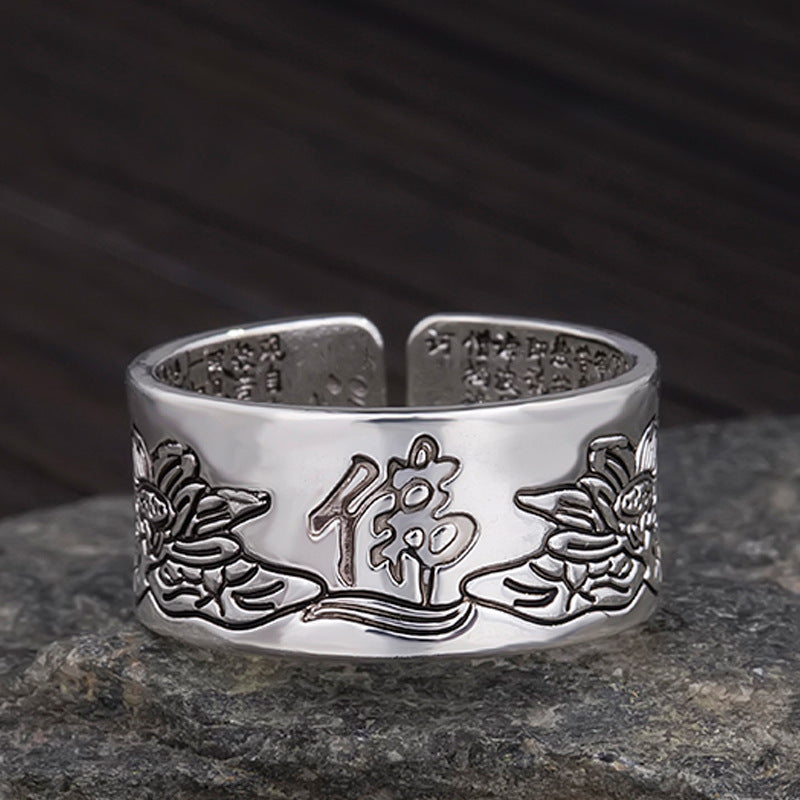 Ancient Silver Ring Creative Natal Buddha Ring Buddhist Jewelry Personalized Ring