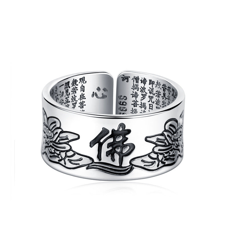 Ancient Silver Ring Creative Natal Buddha Ring Buddhist Jewelry Personalized Ring