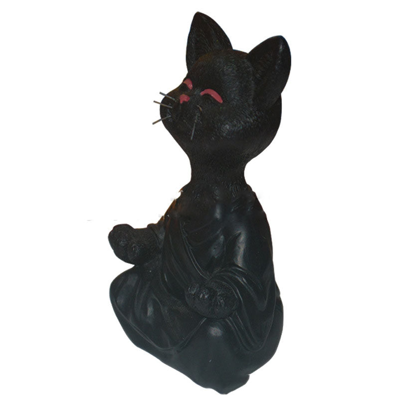 Whimsical Black Buddha Cat Figurine Meditation Yoga Collectible Happy Cat Decor Home Garden Decoration Garden Ornament