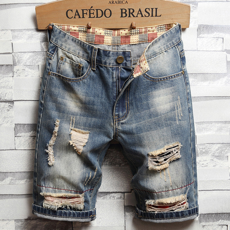 Slim Pants Korean Youth Trend Patch Five-point Pants Men