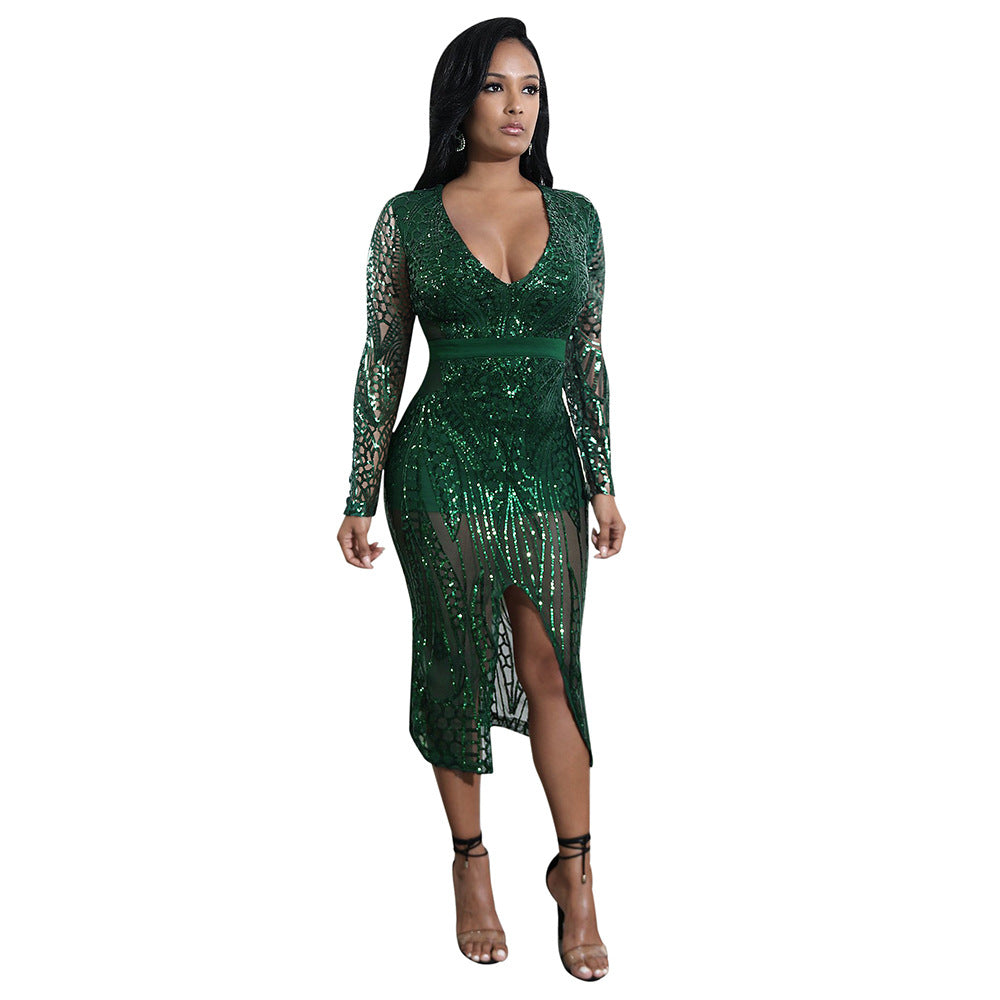 Explosive Fashion Sexy Nightclub Sequin Split Dress