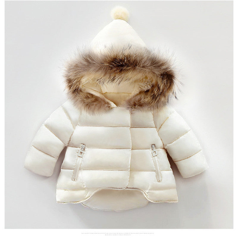 Boys Thickened Children's Down Padded Jacket With Real Fur Collar