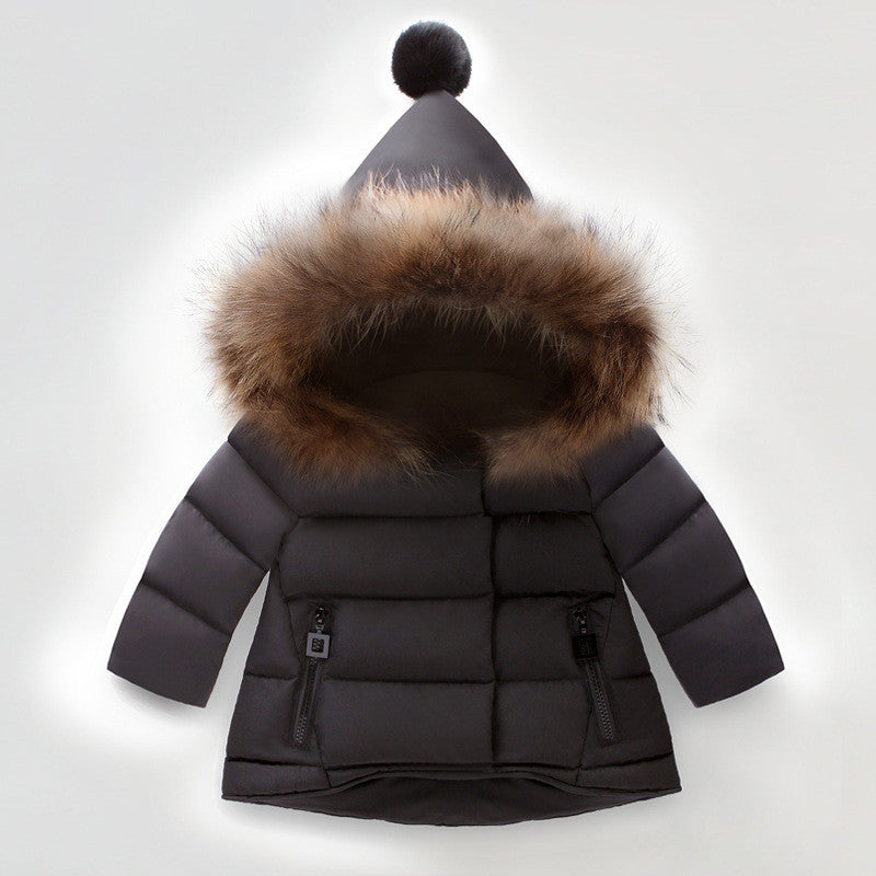 Boys Thickened Children's Down Padded Jacket With Real Fur Collar