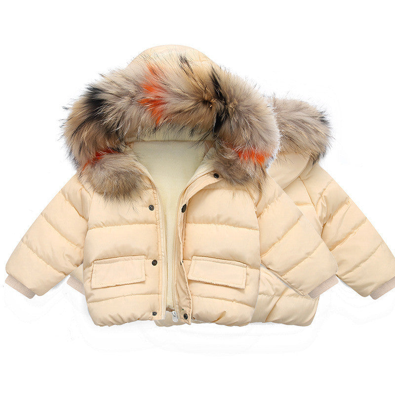 Boys Thickened Children's Down Padded Jacket With Real Fur Collar