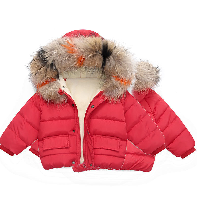 Boys Thickened Children's Down Padded Jacket With Real Fur Collar