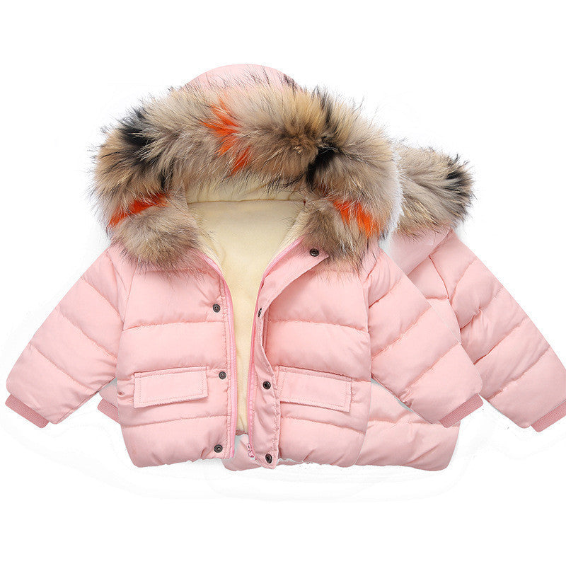 Boys Thickened Children's Down Padded Jacket With Real Fur Collar