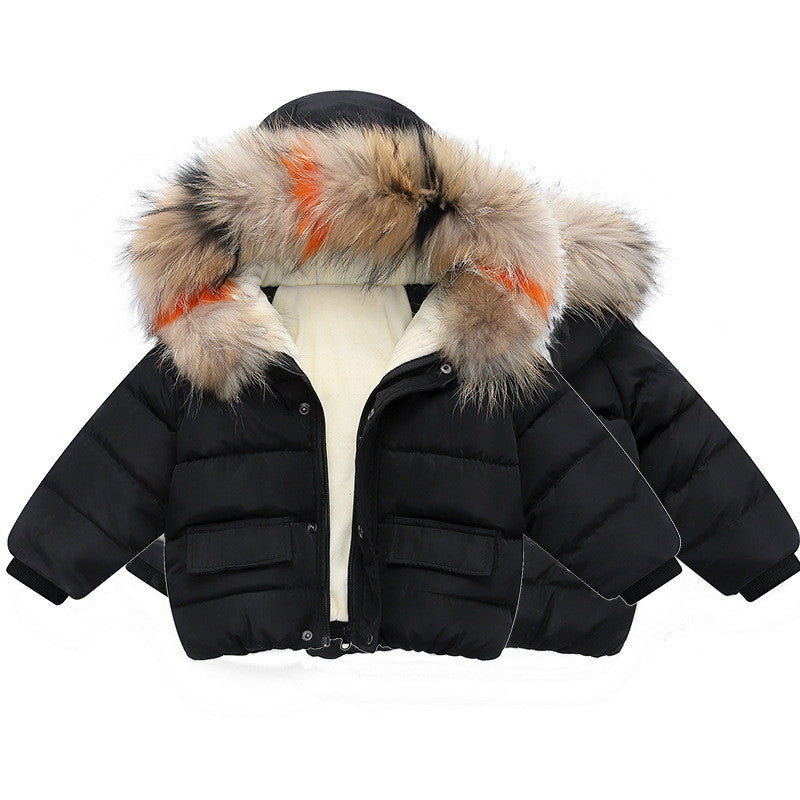 Boys Thickened Children's Down Padded Jacket With Real Fur Collar