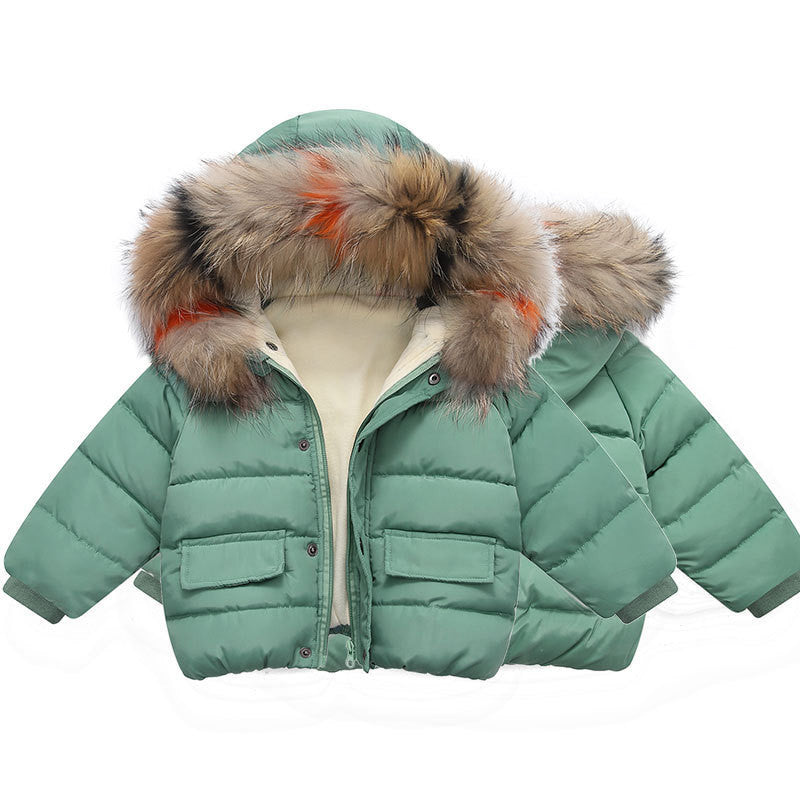 Boys Thickened Children's Down Padded Jacket With Real Fur Collar