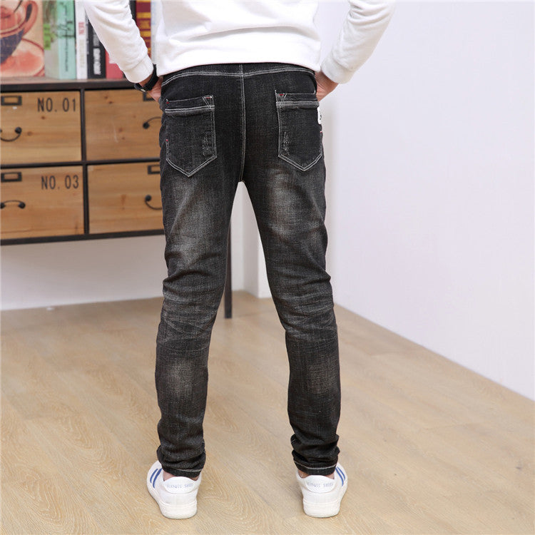 Autumn And Winter Black Slim-Fit And Warm Middle-Aged Children's Trousers