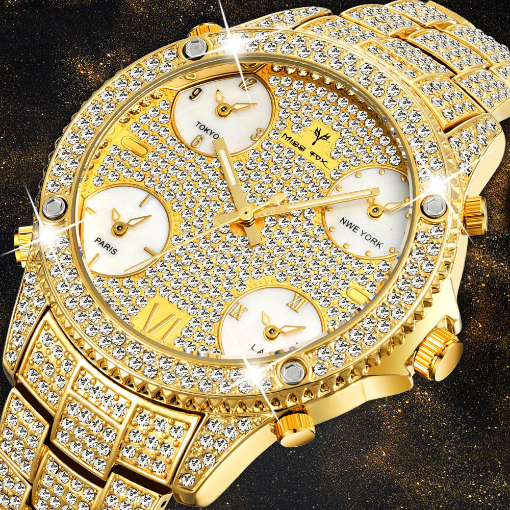 Luminous Waterproof Watch Steel Band Men's Watch Tyrant Gold Diamond Watch