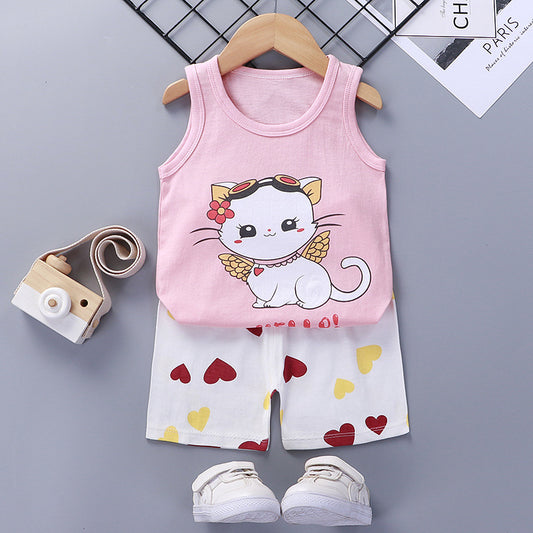 Children's Vest Suit Summer Cotton New Girl Shorts