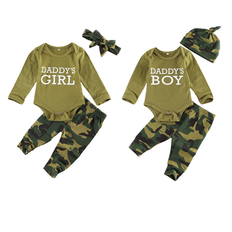 Letter Camouflage Printed Children's Clothing Set 