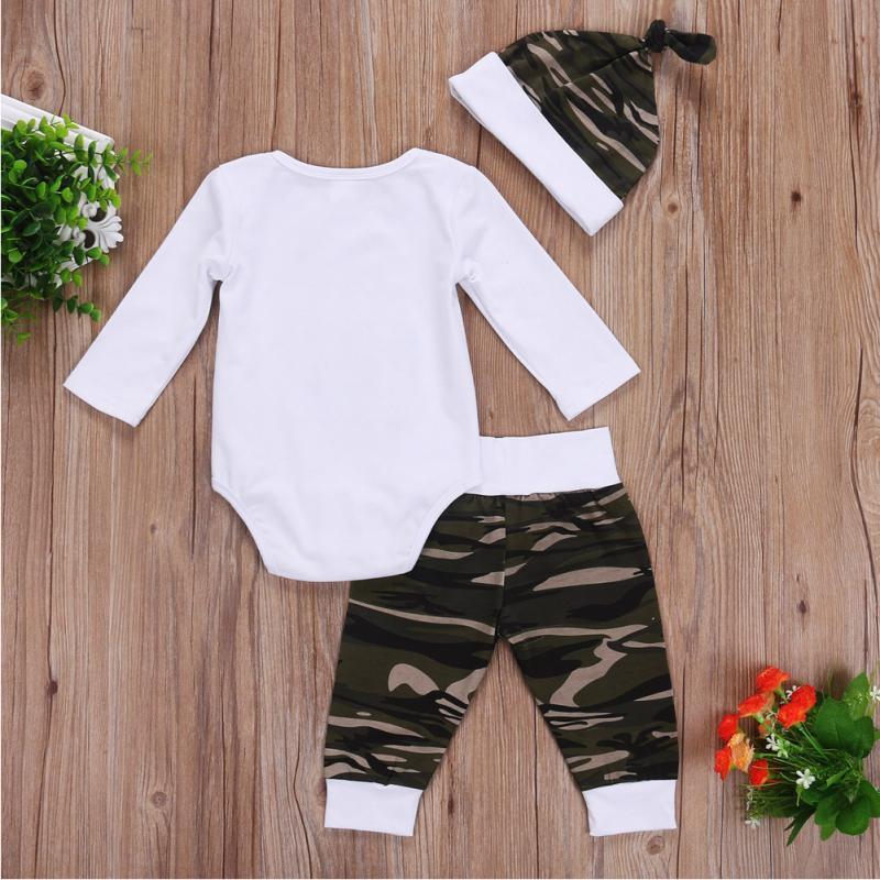 Three-piece Baby Letter Print Long-sleeved Romper Pants And Hat