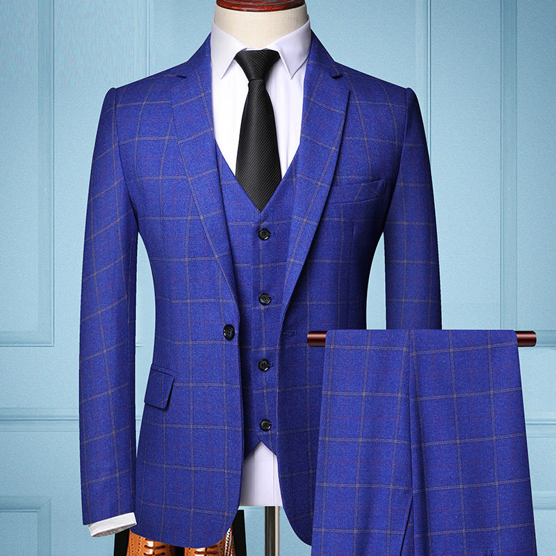 Plaid Suit Men's Suit Three-piece Suit Groom Wedding Dress Small Suit Trendy Jacket 