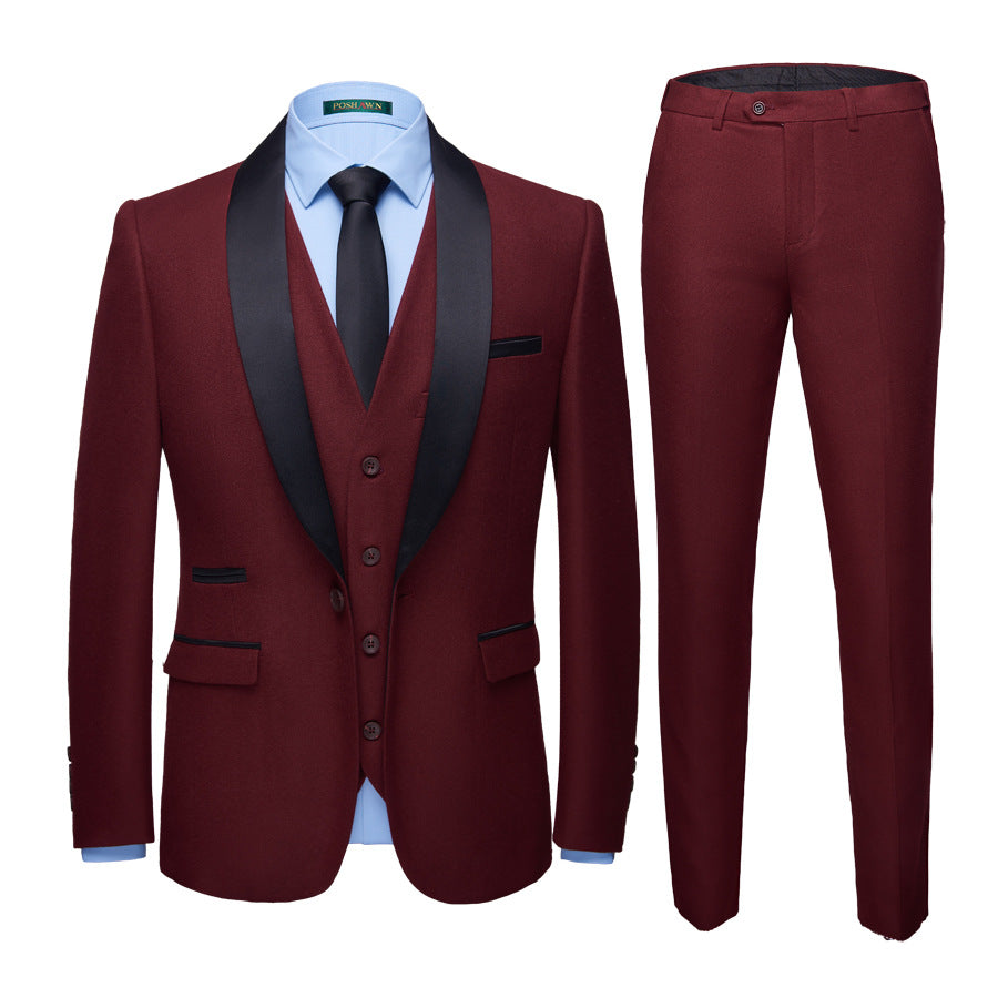 Men's Business Casual Suits, Men's Korean Version Of The Self-Cultivation Wedding Groom Suit Dress Three-Piece Suit 